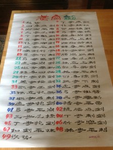The 49 steps in Standardized Wudang Sword form, handwritten
