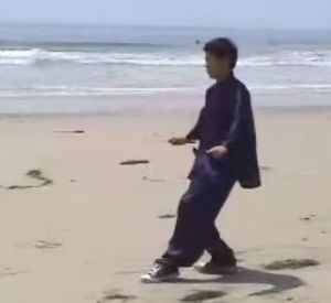 In position for the leap.